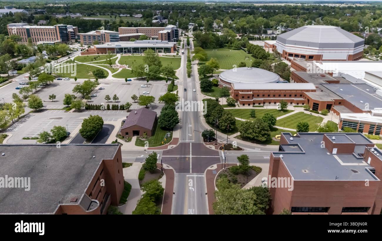 Muncie, In, USA. 24th May, 2025. Aerial view of Ball State University ...