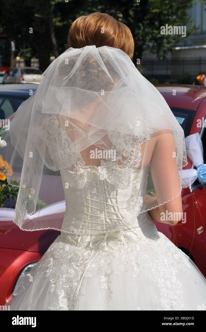 Back view of elegant bride posing Stock Photo - Alamy