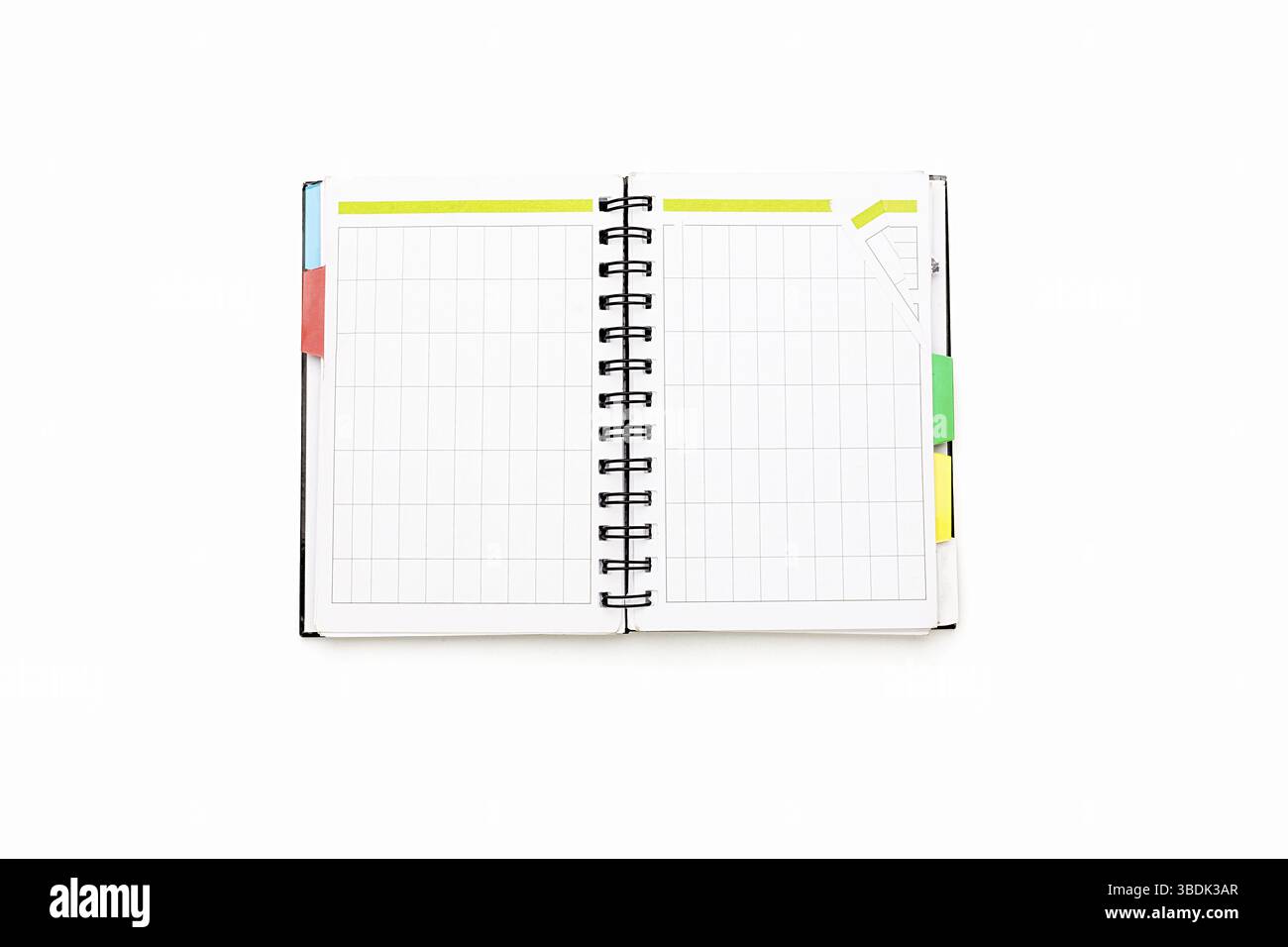 Open blank personal organizer with binder, isolated on white Stock Photo