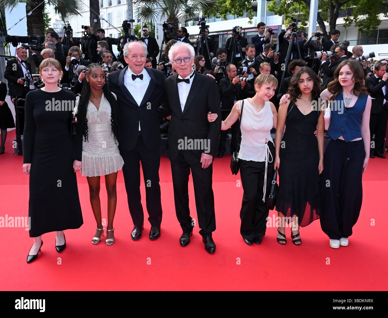 Cannes, France. 24th May, 2025. Final Night - Red Carpet Closing Ceremony Pictured: Elsa Houben, Lucie Laruelle, Luc Dardenne, Jean-Pierre Dardenne, Janaïna Halloy, Samia Hilmi, Babette Verbeek Credit: Independent Photo Agency/Alamy Live News Stock Photo
