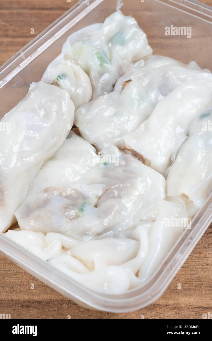 angle view box of traditonal Cantonese food of beef cheong fun or rice ...