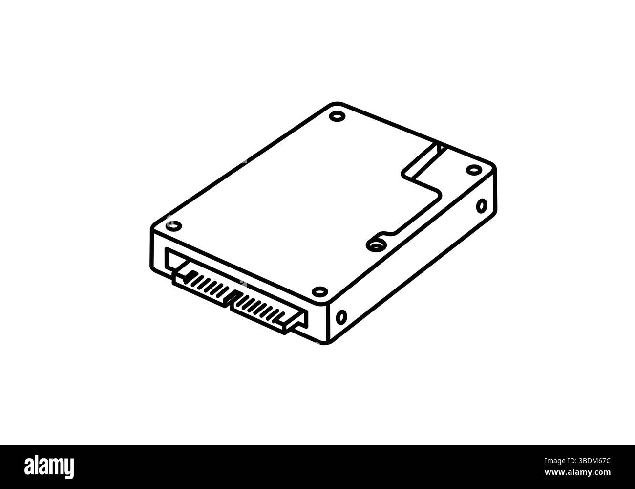 Black and White Line Drawing of a Solid State Drive (SSD) – Technical Illustration for Digital Storage Concepts Stock Vector