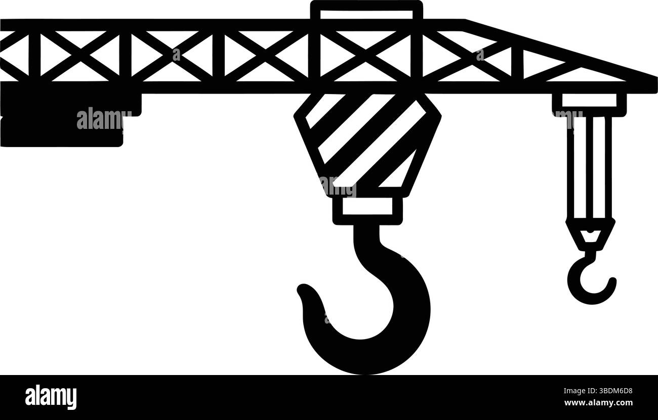 Silhouette of a Construction Crane with Hook in Black and White Stock ...