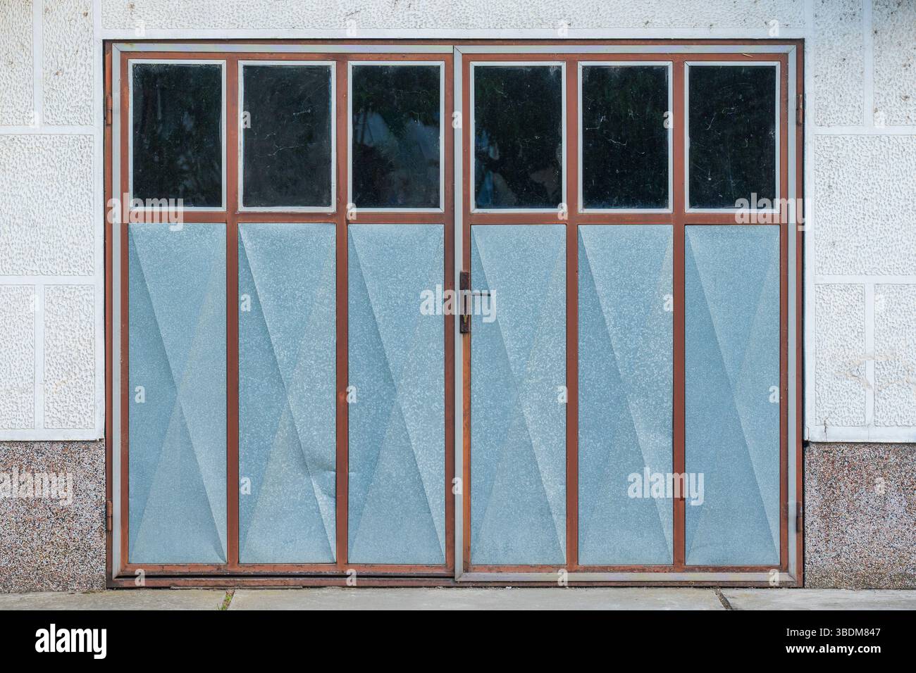 Metal Door with Window Glass Frame – Garage Entrance Detail Stock Photo ...