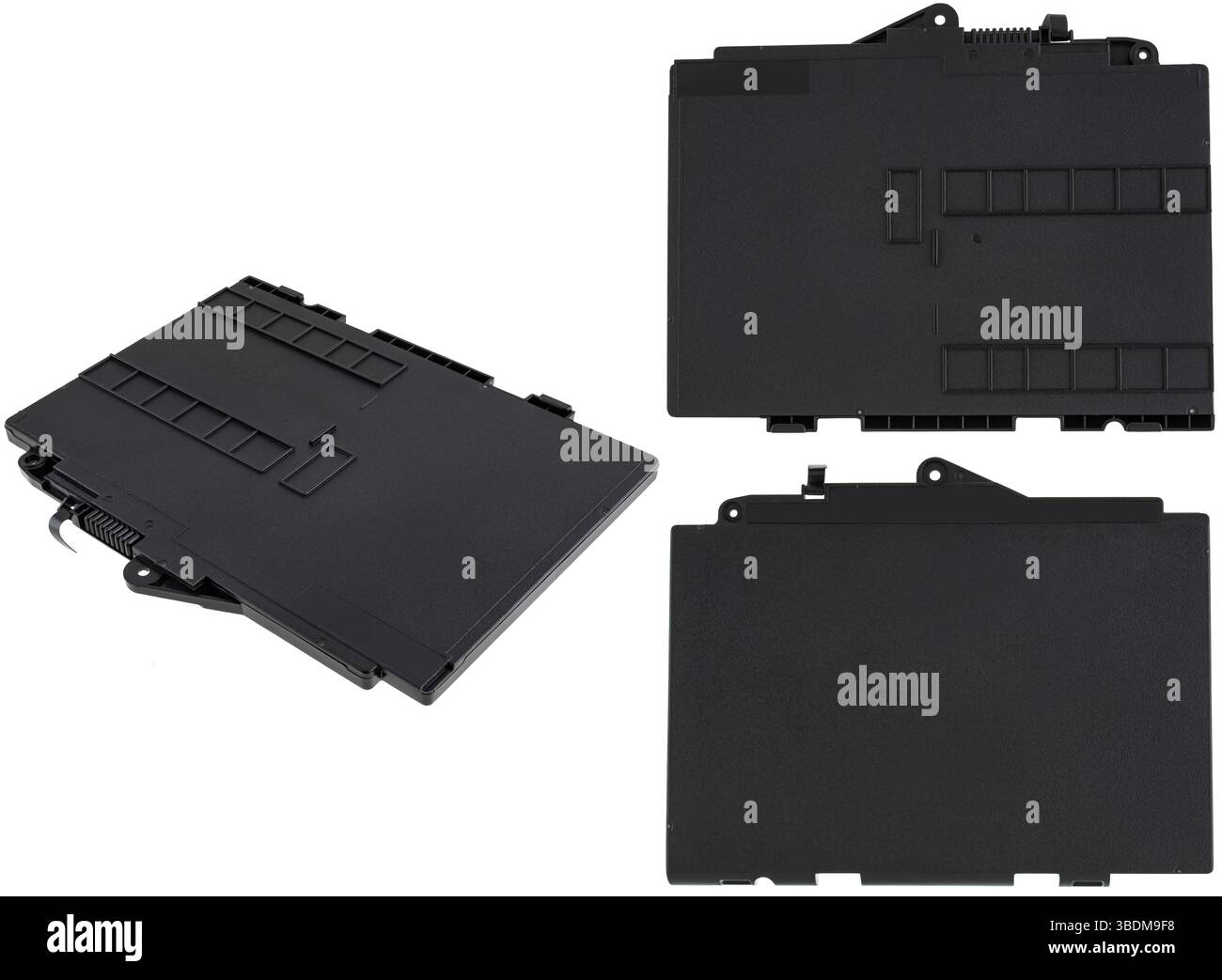 Laptop battery, black color, on white background. Suitable for online stores and parts catalogs. Stock Photo