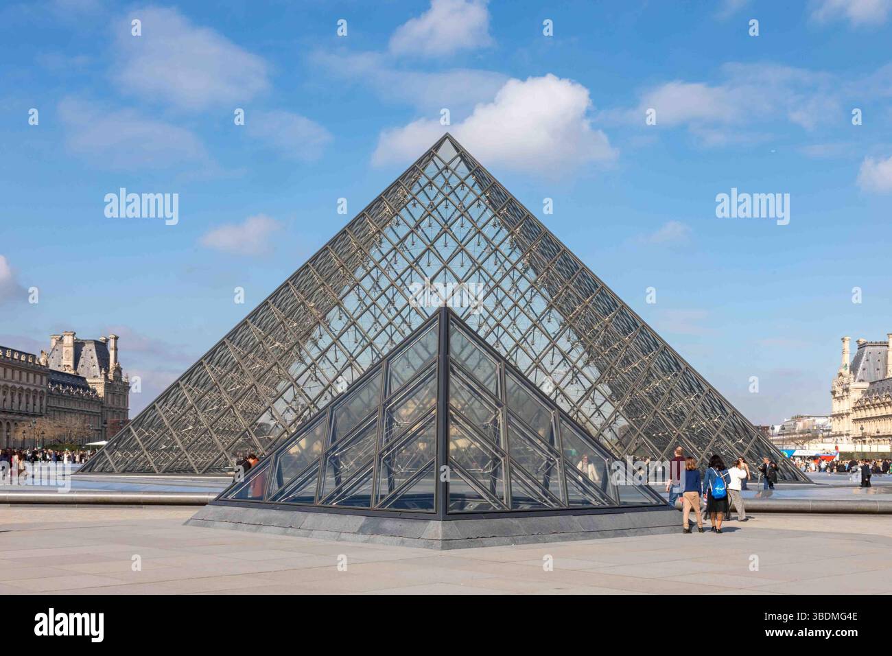 Louvre museum glass pyramid skylights aligned in Paris, France Stock Photo