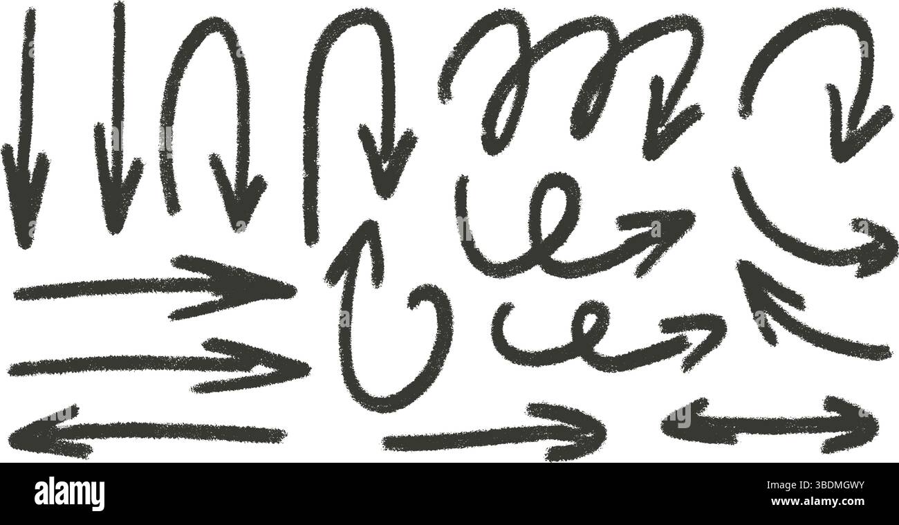 Arrows emphasis charcoal drawn. Straight and curved thin pointers ...
