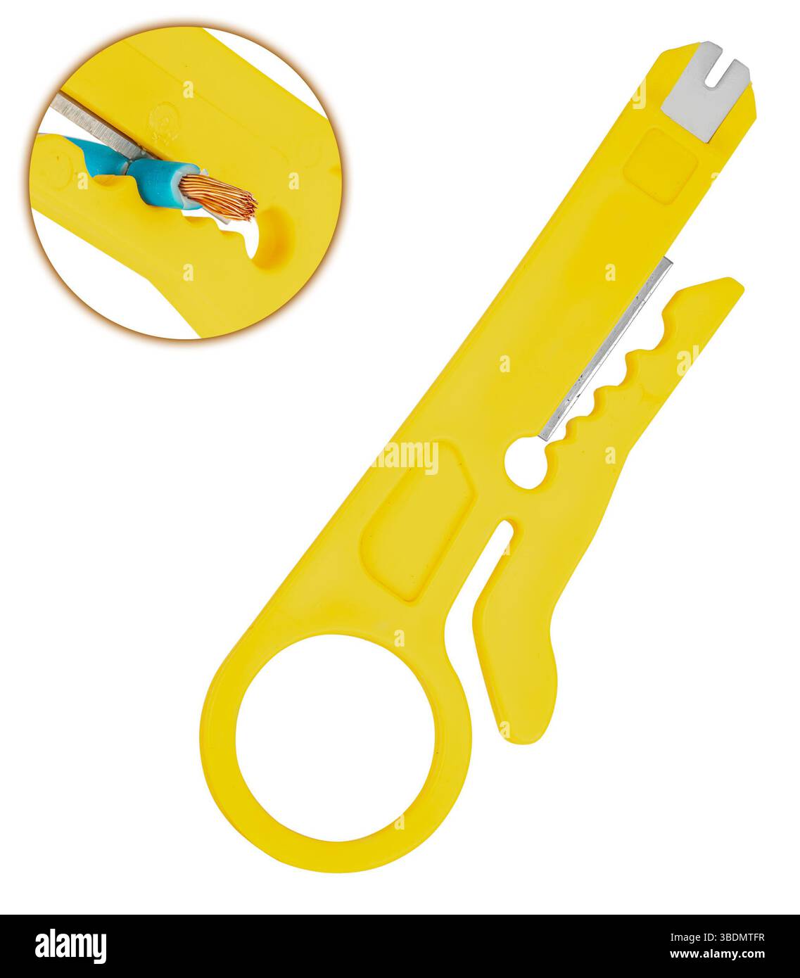 Professional wire stripping knife on white background. Tool for electricians, comfortable in the hand. Stock Photo