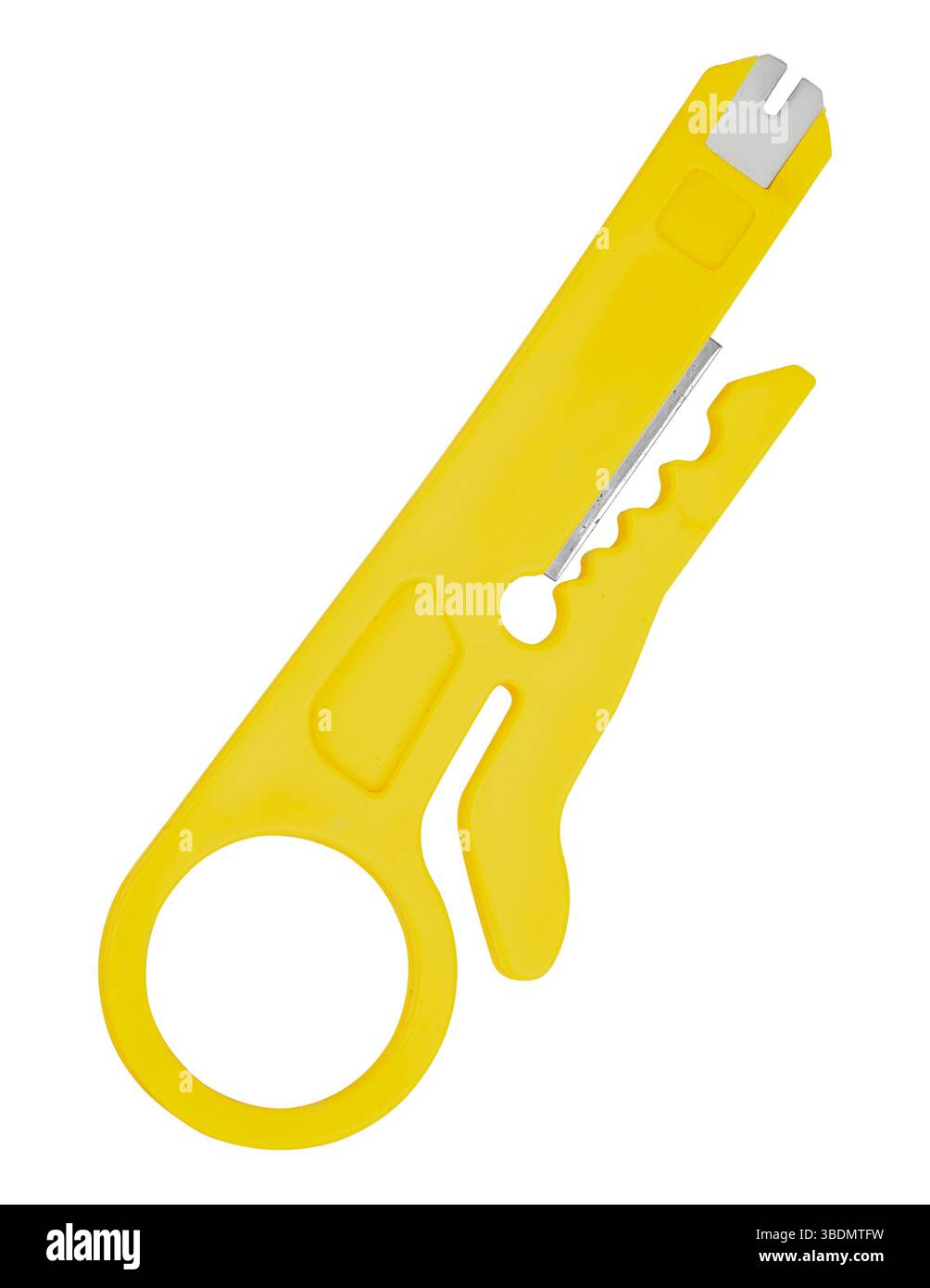 Professional wire stripping knife on white background. Tool for electricians, comfortable in the hand. Stock Photo