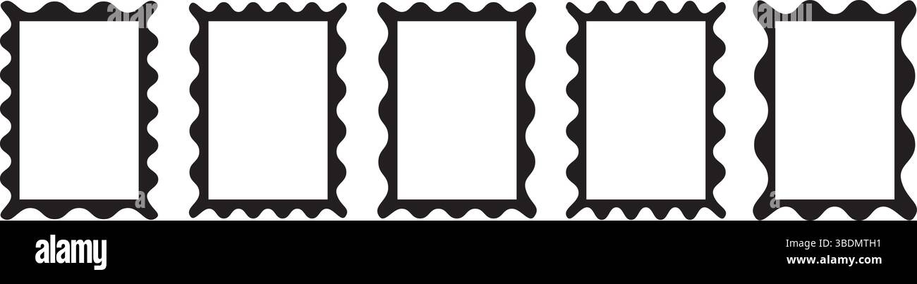 Retro rectangle frames with wavy and zigzag edges set. Trendy curved borders Stock Vector