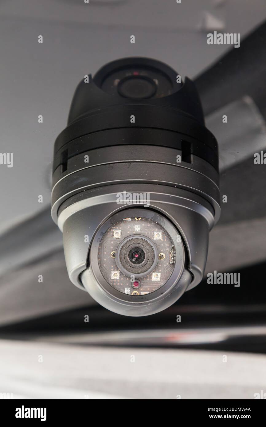 Security camera on the hull of an expensive motor yacht. Stock Photo