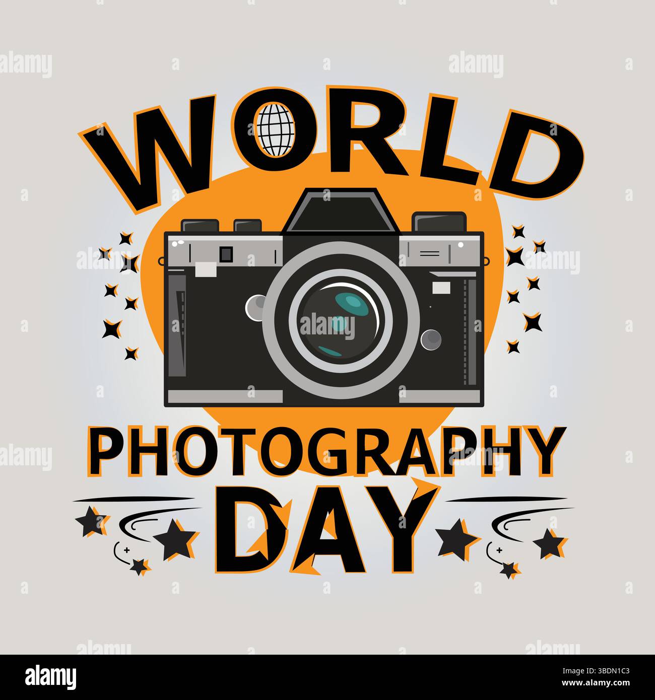 World Photography Day Vector Poster – Camera Typography Design Illustration Stock Vector