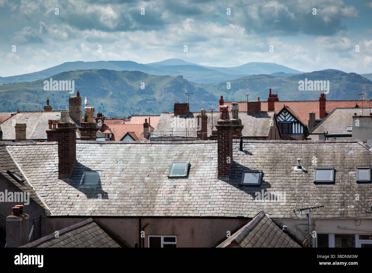 Rooftops and distant hills, Llamdudno, Wales, UK. 2025 Stock Photo