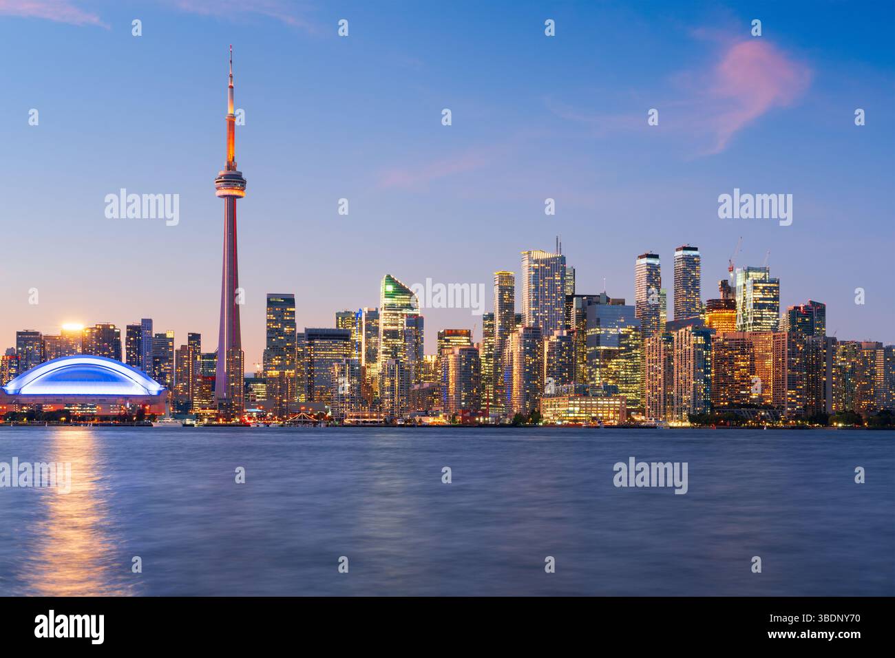 Toronto, Ontario, Canada cityscape on Lake Ontario at dusk. Stock Photo