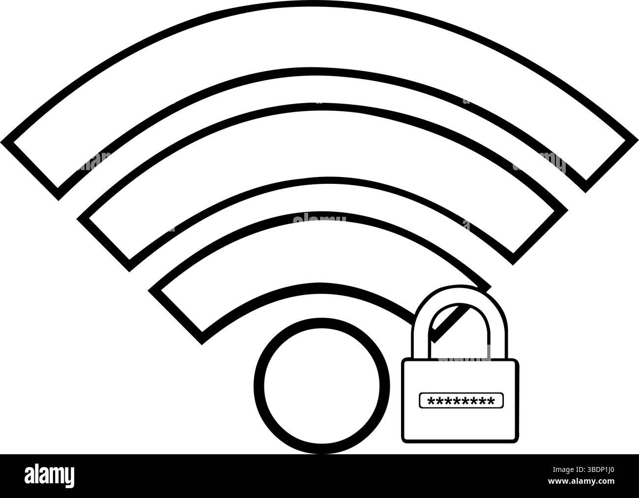 vector illustration drawing black and white icon wifi signal password ...
