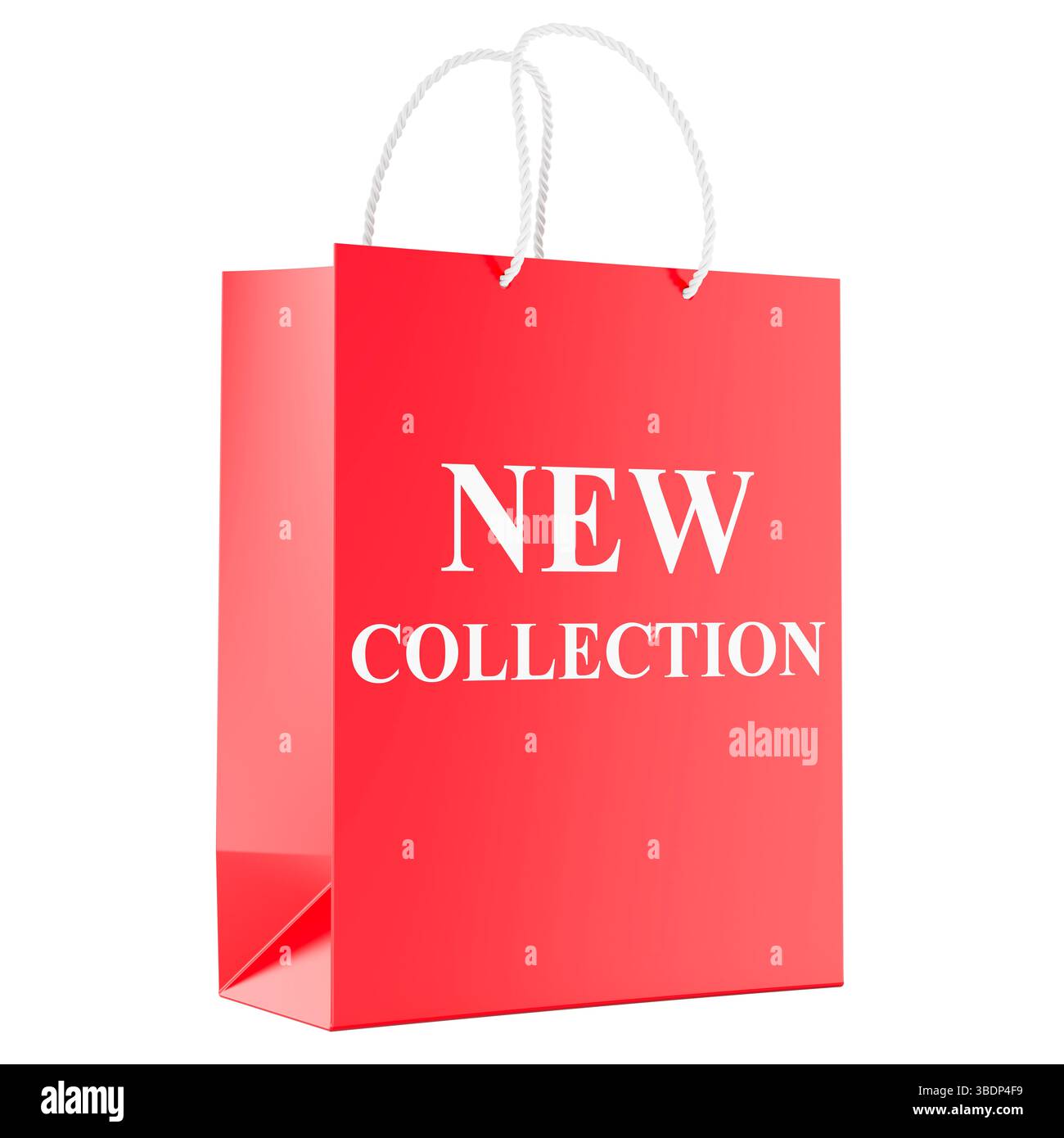 Red Shopping Bag with New Collection Text. 3D Rendering isolated on white background Stock Photo