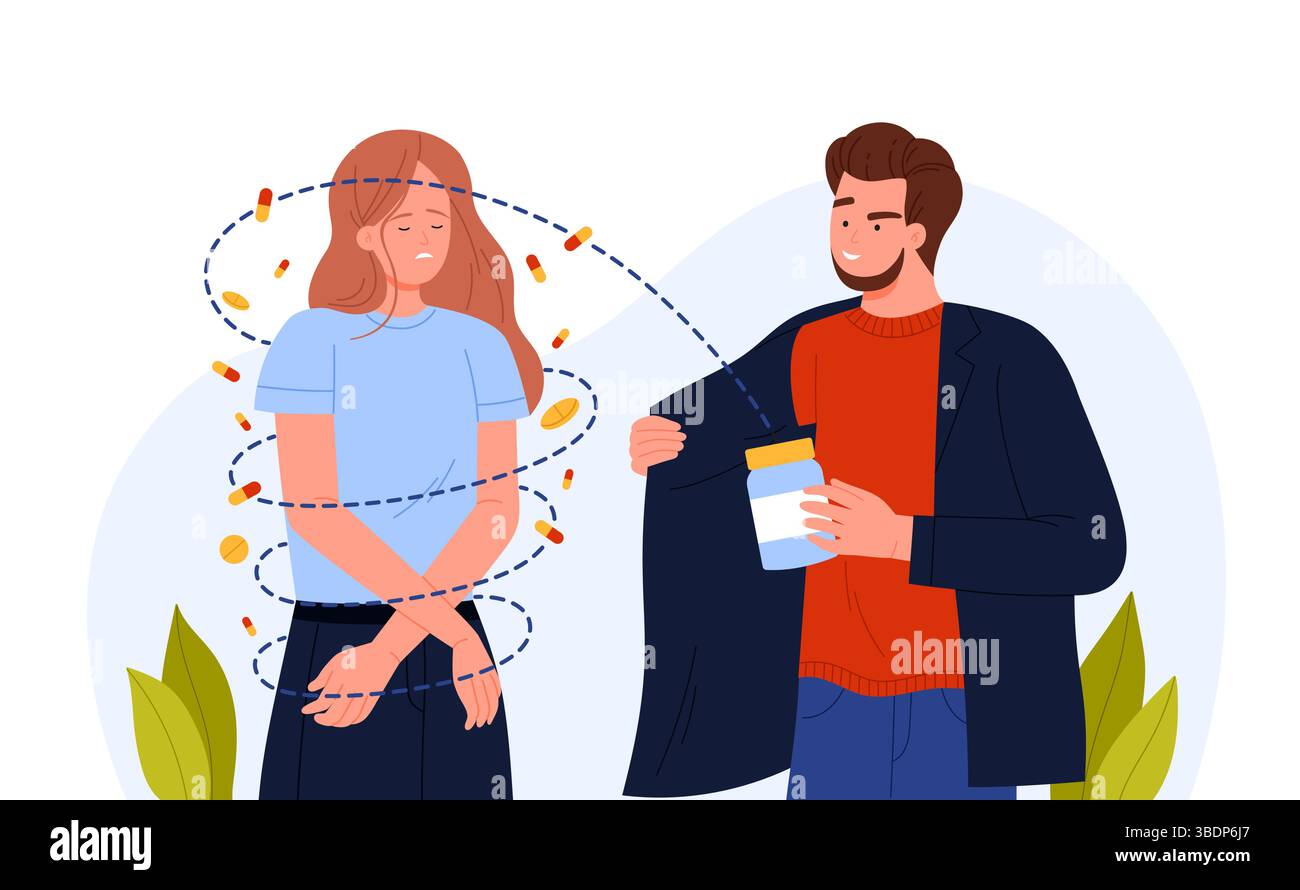 Illustration depicting drug addiction and criminal activity with a man ...