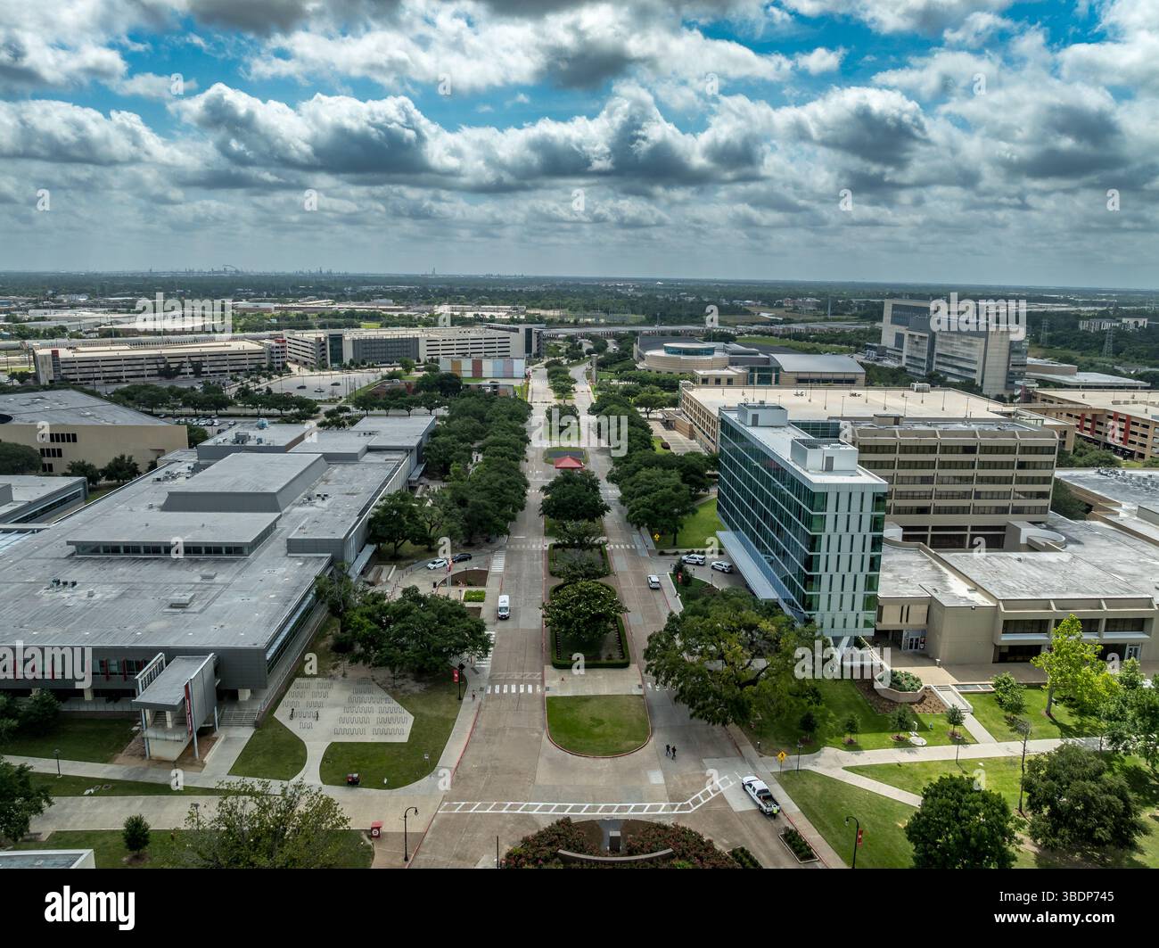 Aerial view of University of Houston in Texas with various education ...