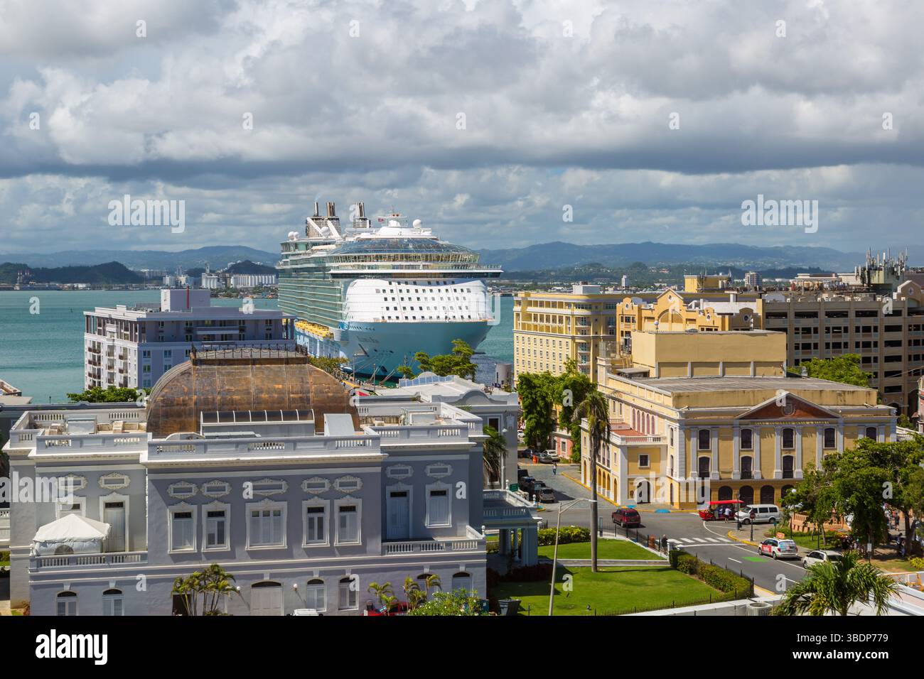 City skyline of Old San Juan, Puerto Rico featuring the Antiguo Casino ...