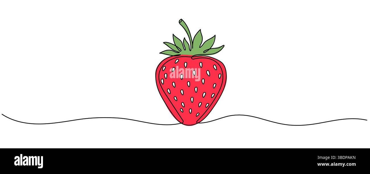 Strawberry vector One continuous line drawing of strawberry with lettering. Editable black stroke Stock Vector