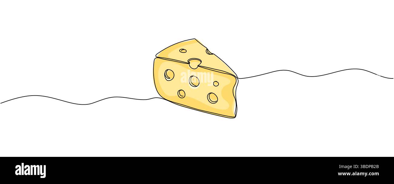 Cheese piece one line continuous drawing. Cheese products continuous one line illustration. Vector minimalist linear illustration. Editable stroke. Stock Vector