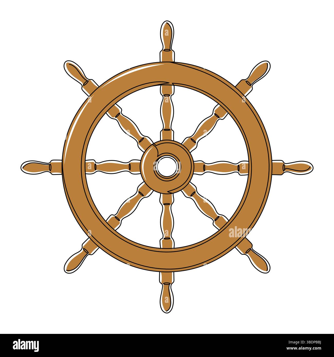 Ship's steering wheel one line, in continuous line drawing style. Editable stroke. Stock Vector