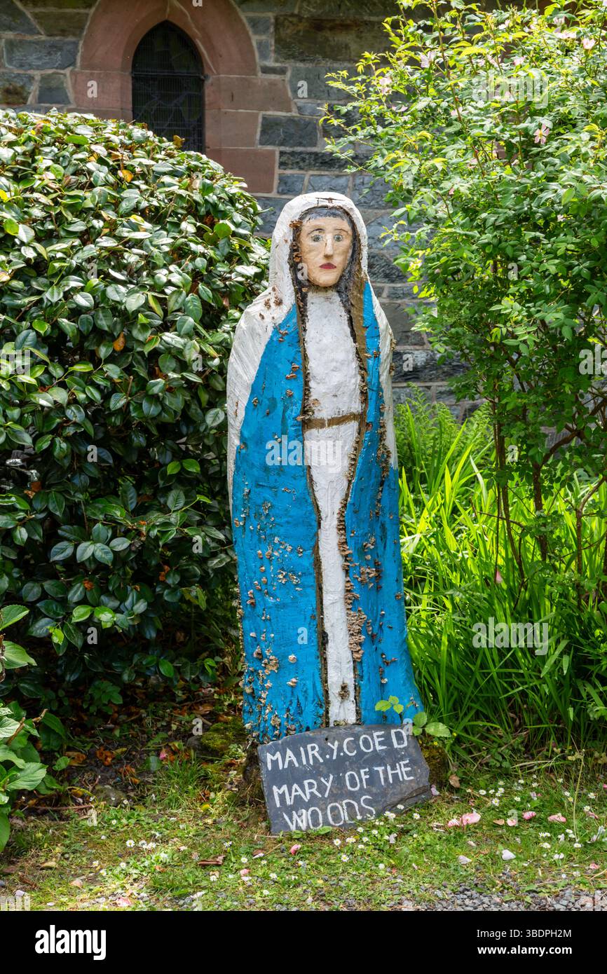 Amateur made statue of the Mary of the Woods, Church of St Mary, Betws y Coed, Wales, UK, 2025 Stock Photo
