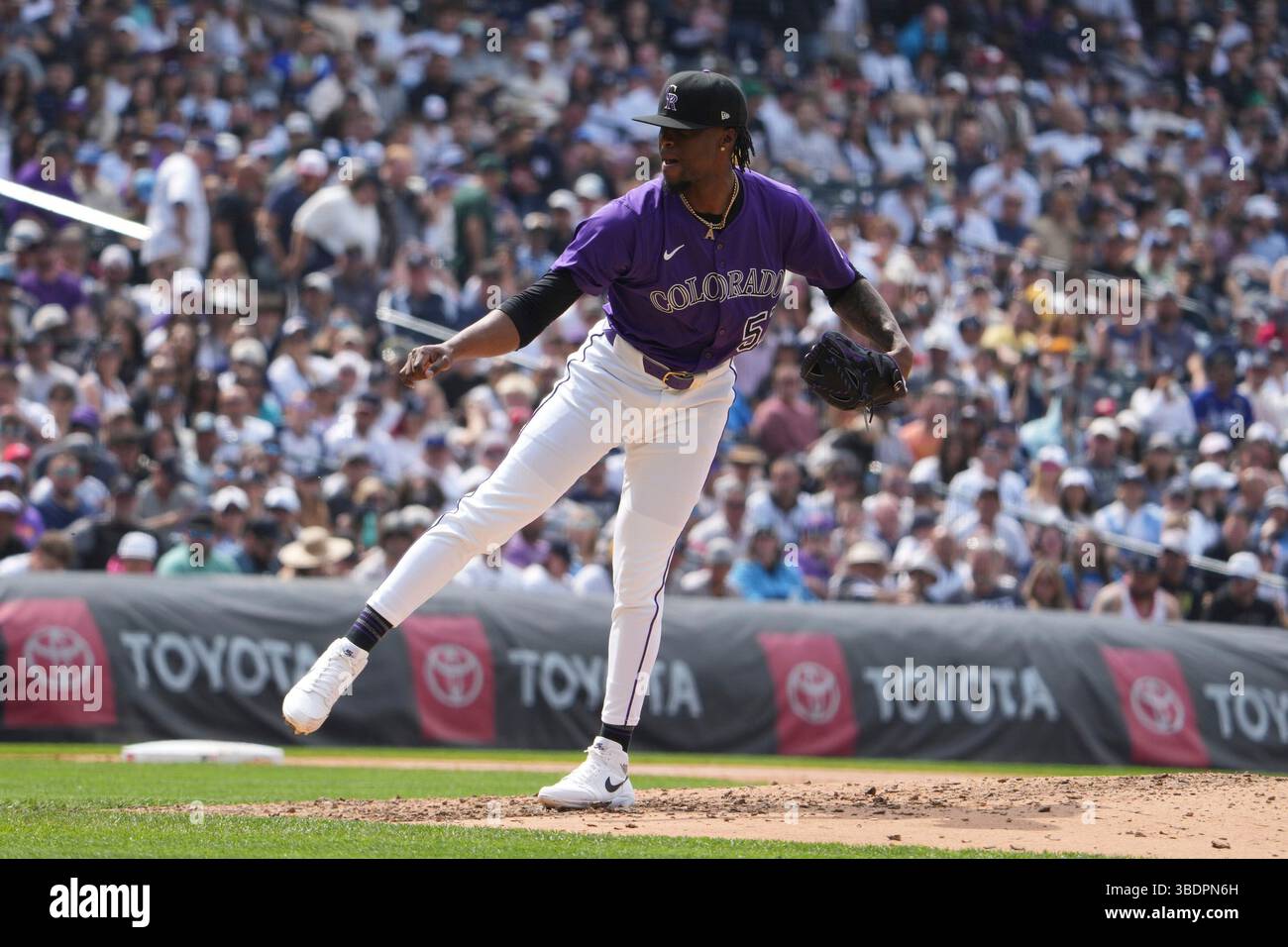 May 234 2025: Colorado pitcher Angel Chivilli (57} throws a pitch ...