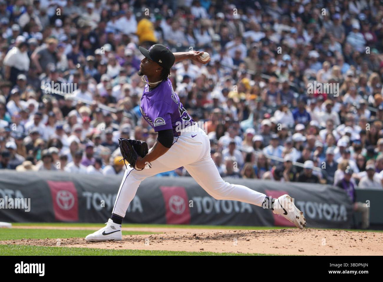 May 234 2025: Colorado pitcher Angel Chivilli (57} throws a pitch ...