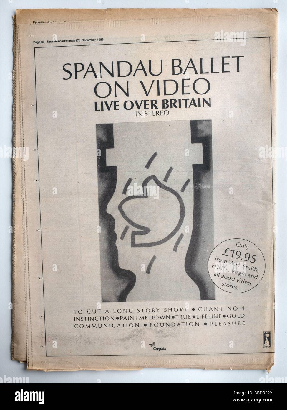 Back Cover Advert from 1980s edition of NME New Musical Express Music Paper for Spandau Ballet Video 'Live Over Britain' - December1983 Stock Photo