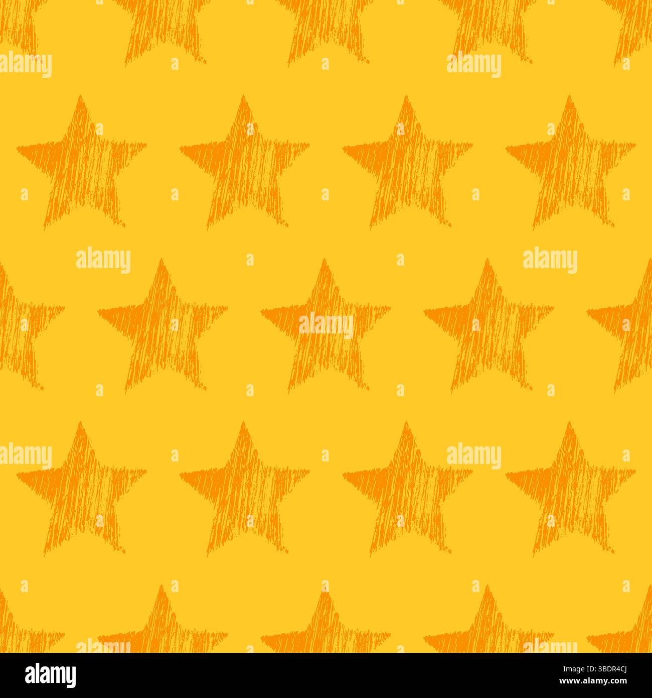 Seamless Pattern with hand drawn orange Stars on yellow background. Abstract grunge texture. Vector illustration Stock Vector