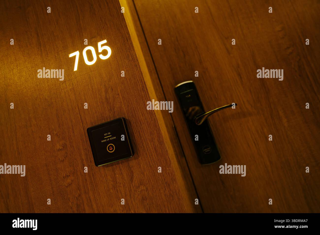 Hotel room door with electric locking system Stock Photo