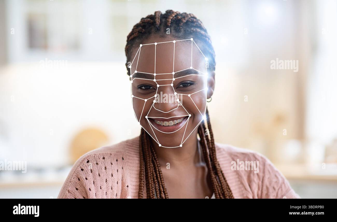 Facial recognition technology enhances identification in modern settings Stock Photo