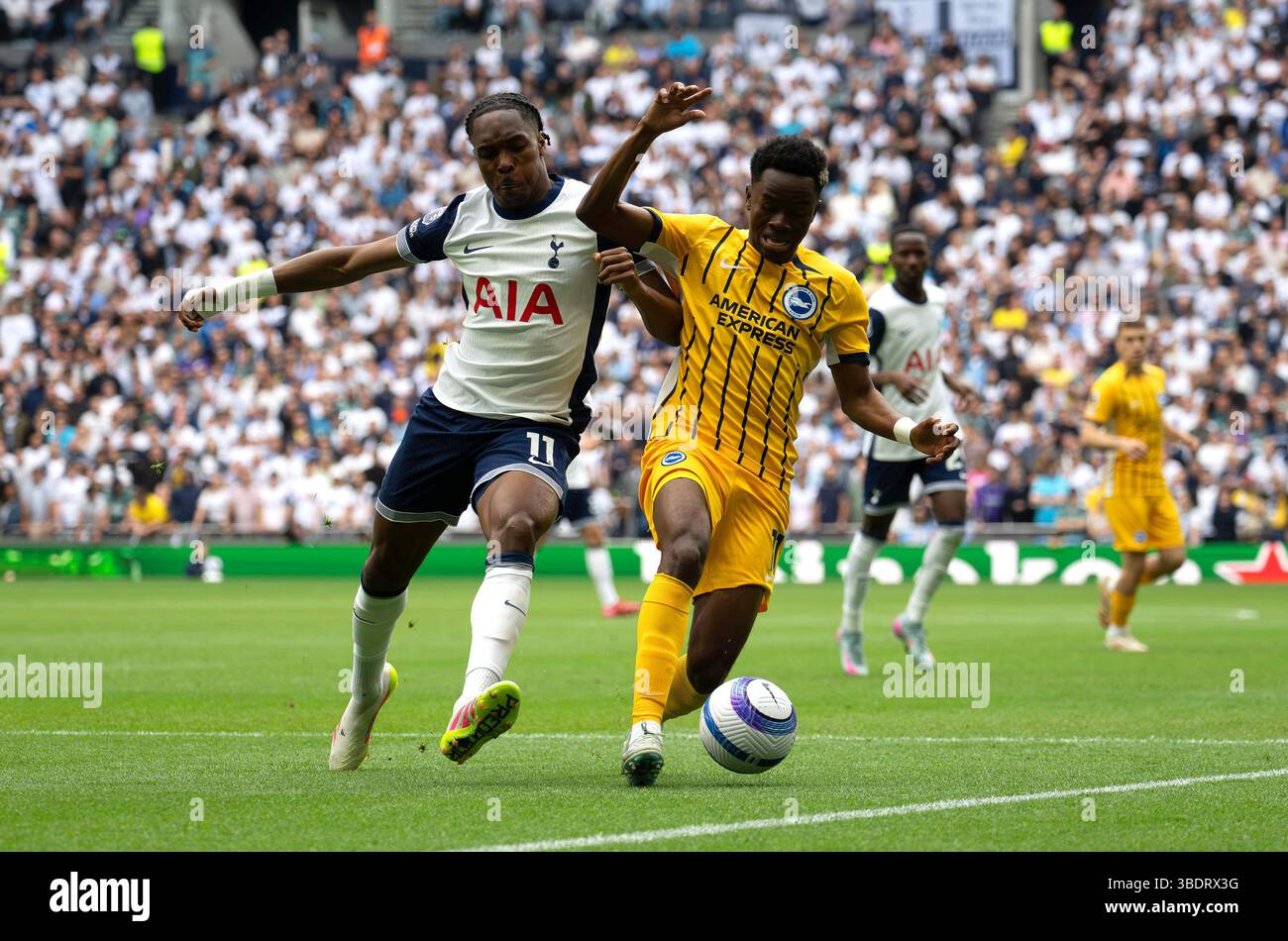 London, UK. 25th May, 2025. Mathys Tel of Tottenham Hotspur and Simon ...
