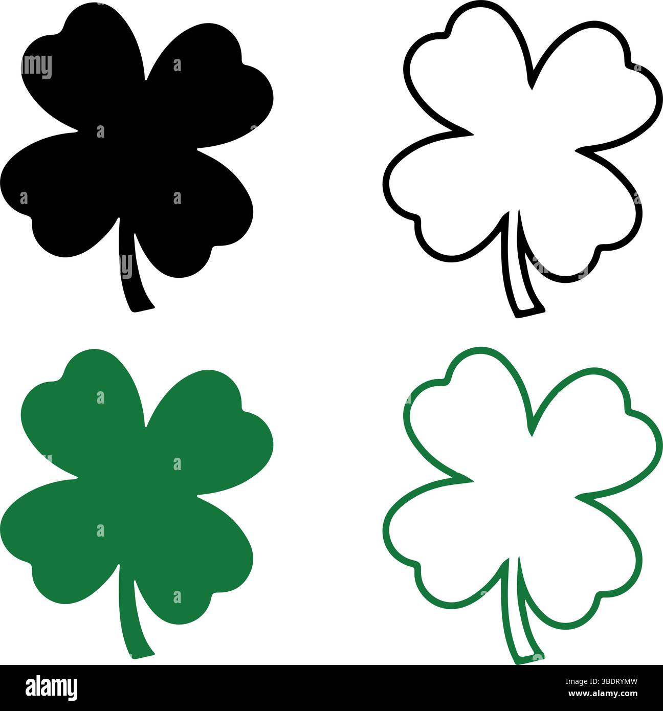 Icon set of four leaf clover flower. Simple flat design vector illustrations Stock Vector