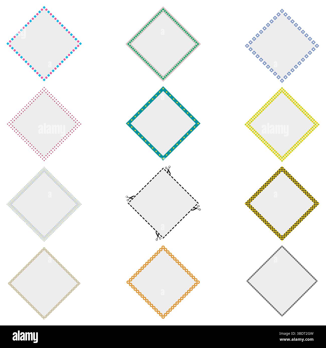Diamond shape label. Frame outline vector. Decorative border style. Light gray center. Stock Vector