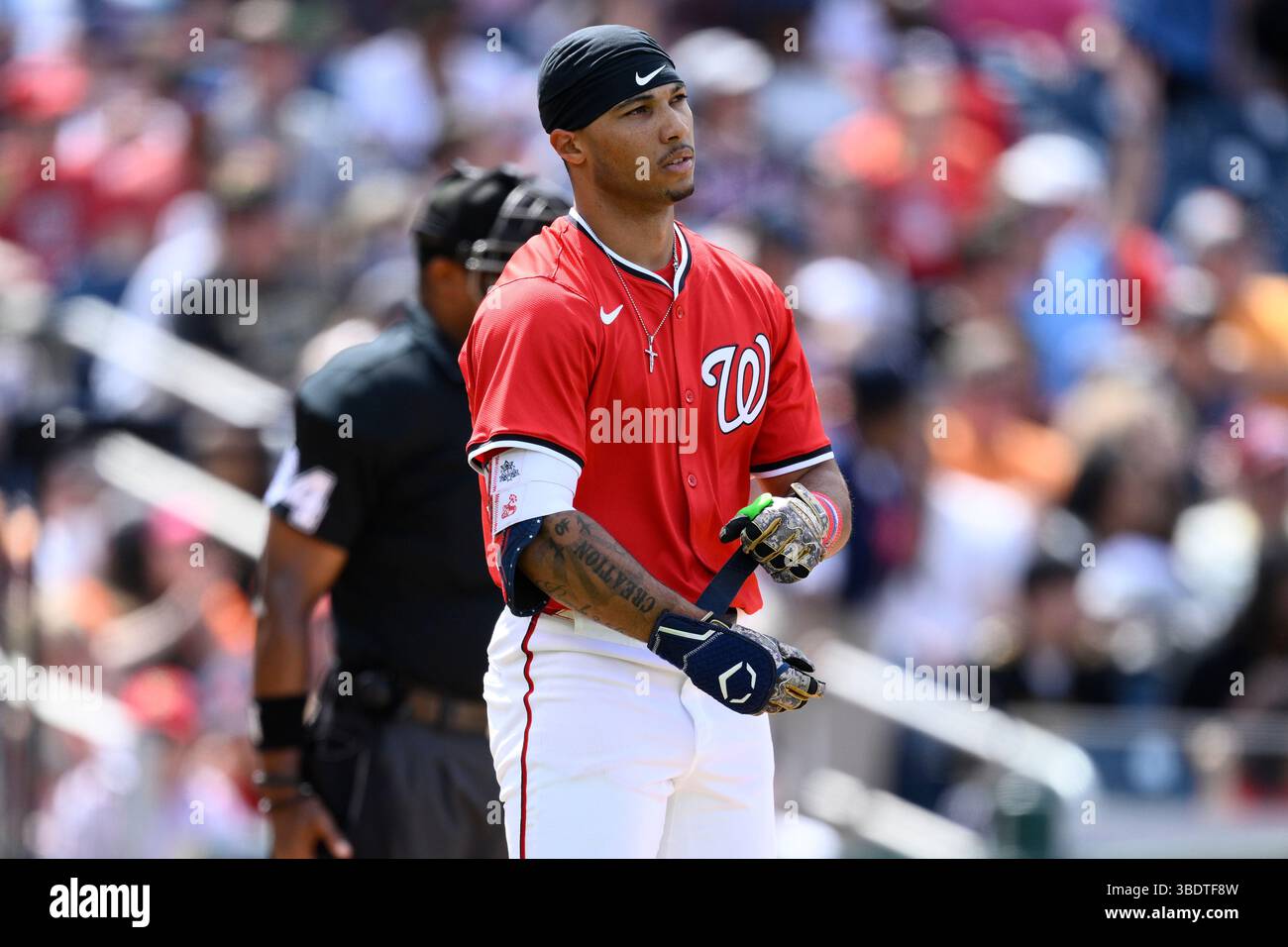 Washington Nationals' Daylen Lile looks on during a baseball game ...
