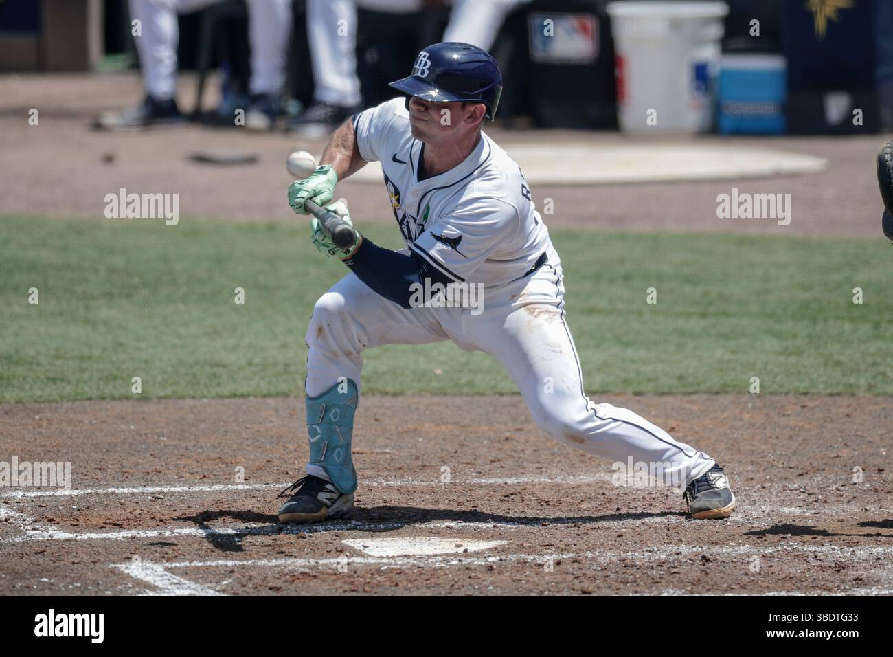 Tampa, FL USA: Tampa Bay Rays catcher Ben Rortvedt (30) bunt pops out ...