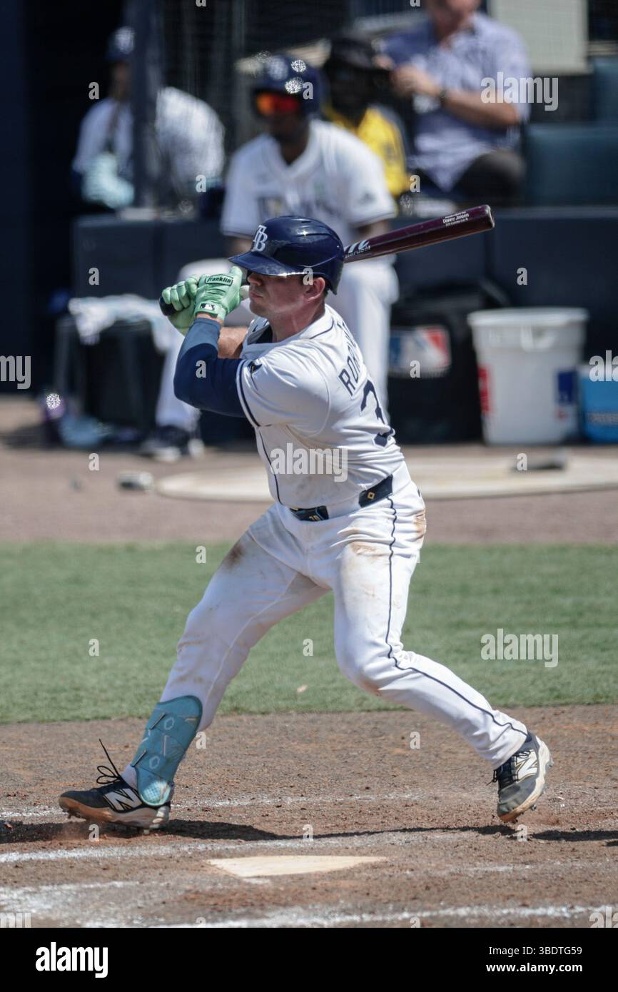 Tampa, FL USA: Tampa Bay Rays catcher Ben Rortvedt (30) grounds out to ...