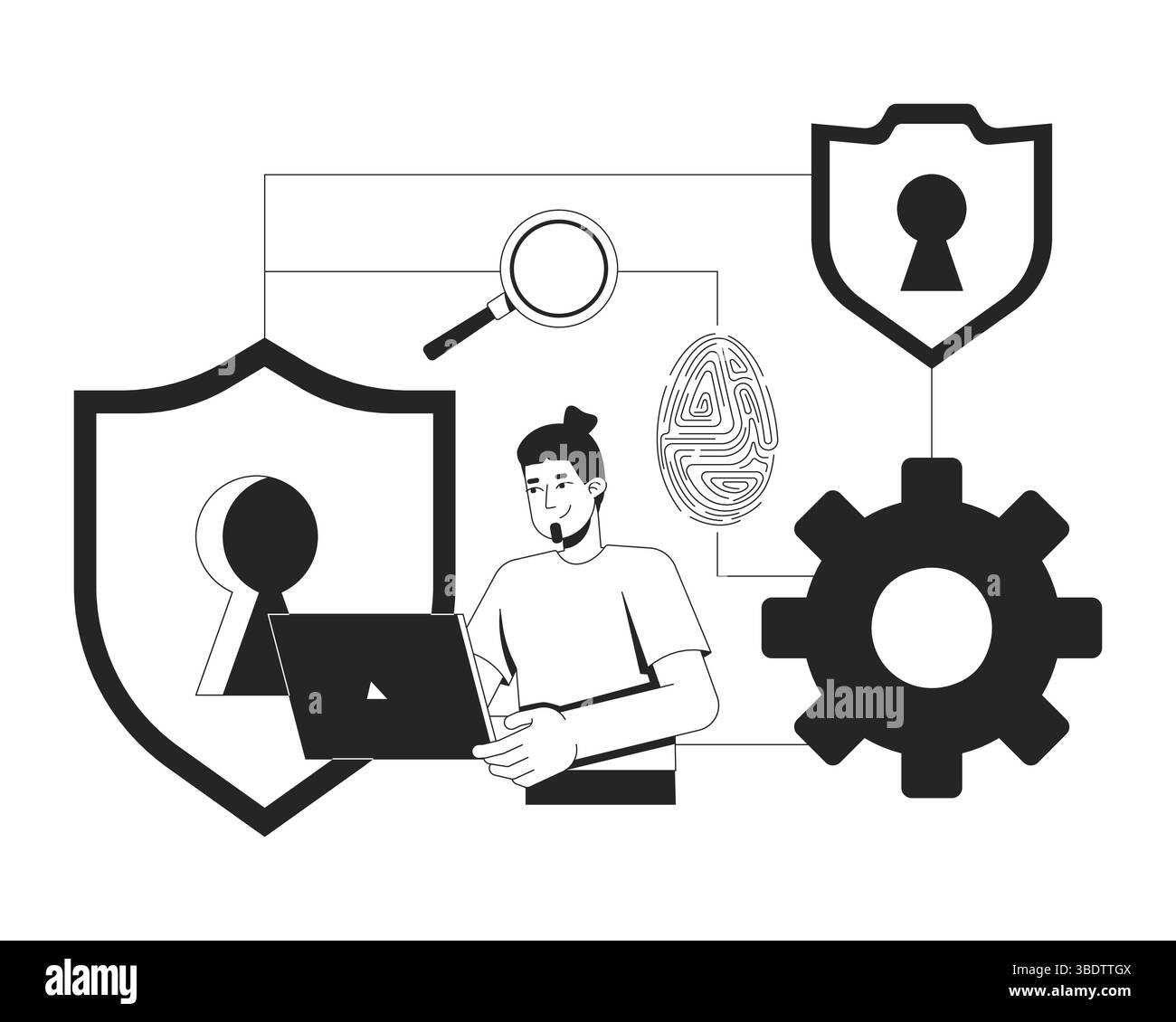 IT security workflow line illustration concept Stock Vector