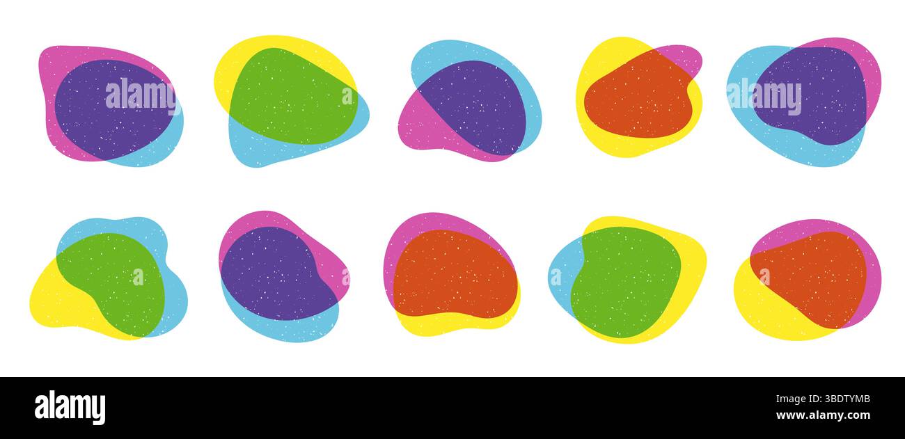 Set of organic blobs fluid shape in trendy riso graph print texture style Stock Vector