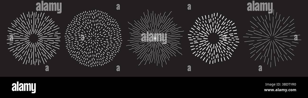 Abstract doodle fireworks set. Stock Vector