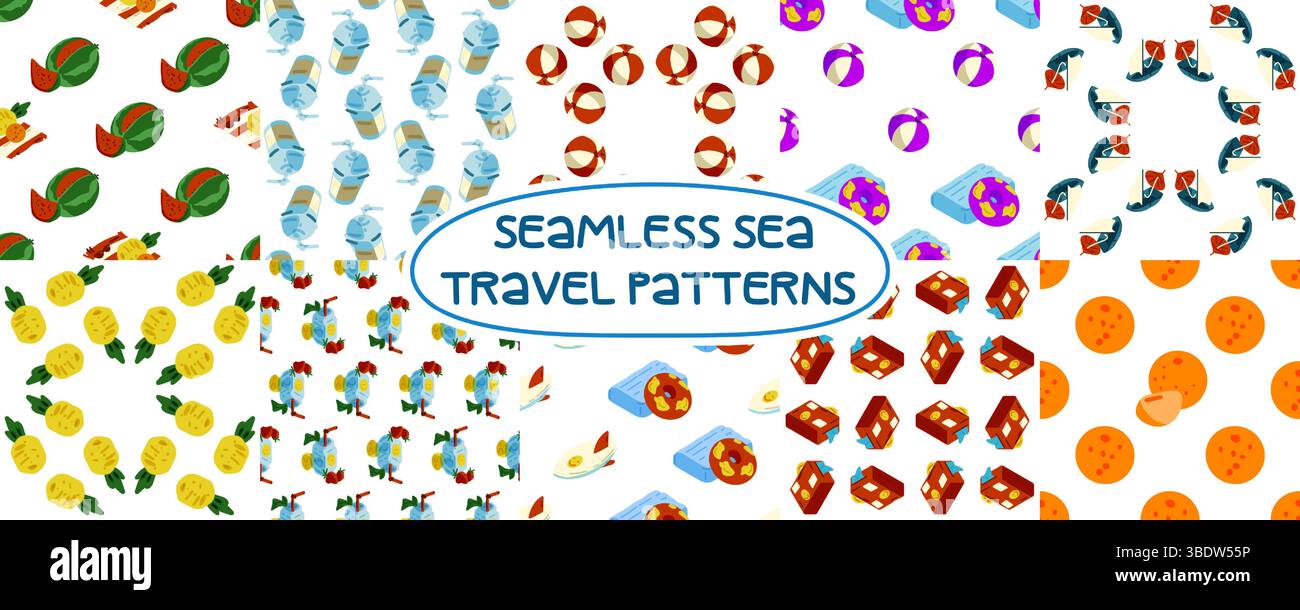 Seamless Sea Travel Pattern Pack Stock Vector