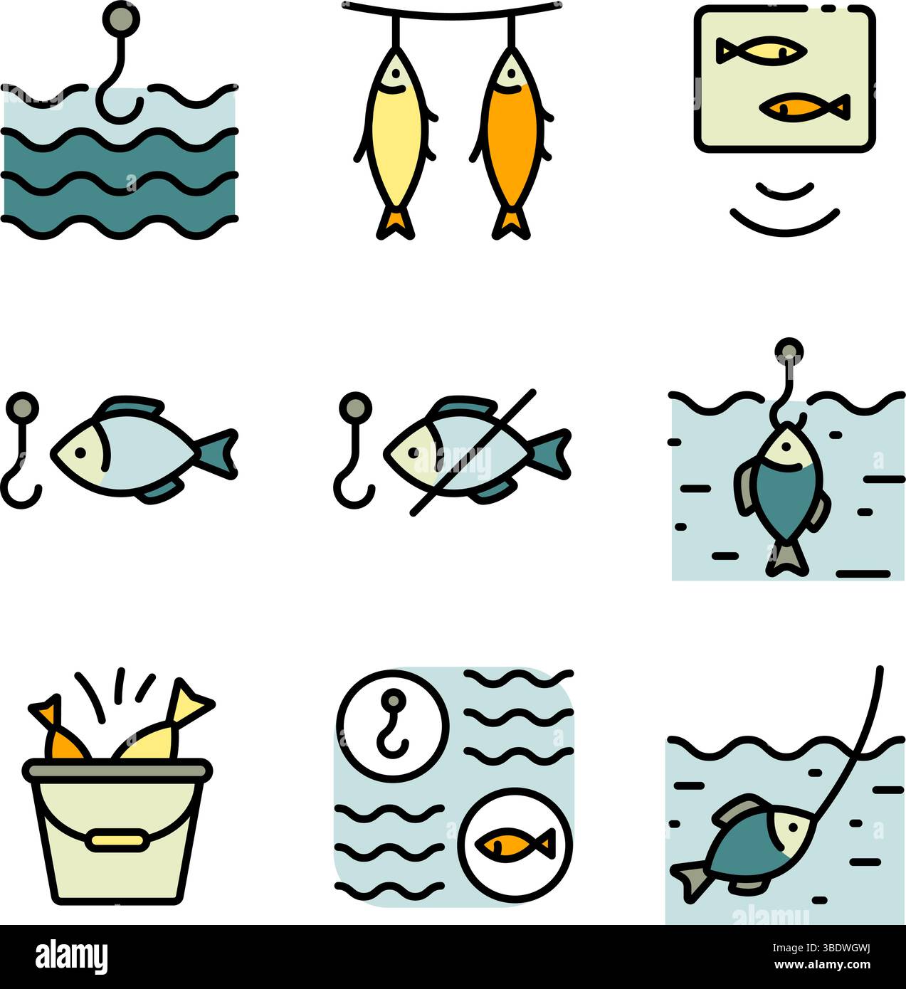 Various fishing related icons set. Fishing Vector Color Icons. Catch ...