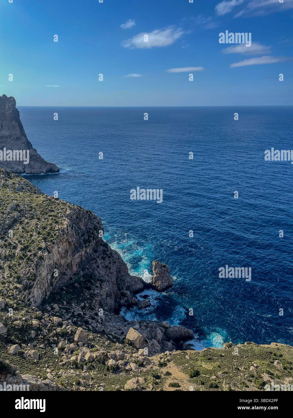 Cliffs overlooking the sea, Mirador Es Colomer Formentor, Mallorca, Spain - Smartphone Captured Stock Image