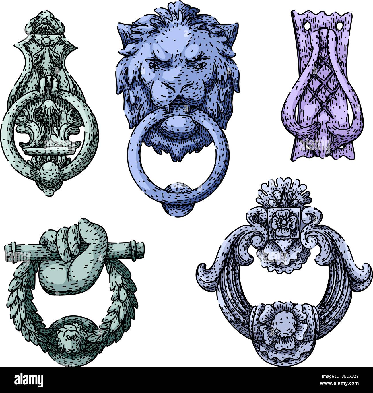 iron door knocker set sketch hand drawn vector Stock Vector Image & Art ...