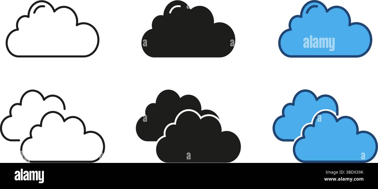 Cloud weather elements line and solid icon set. Cloud shape and style symbol collection. Isolated vector illustration Stock Vector