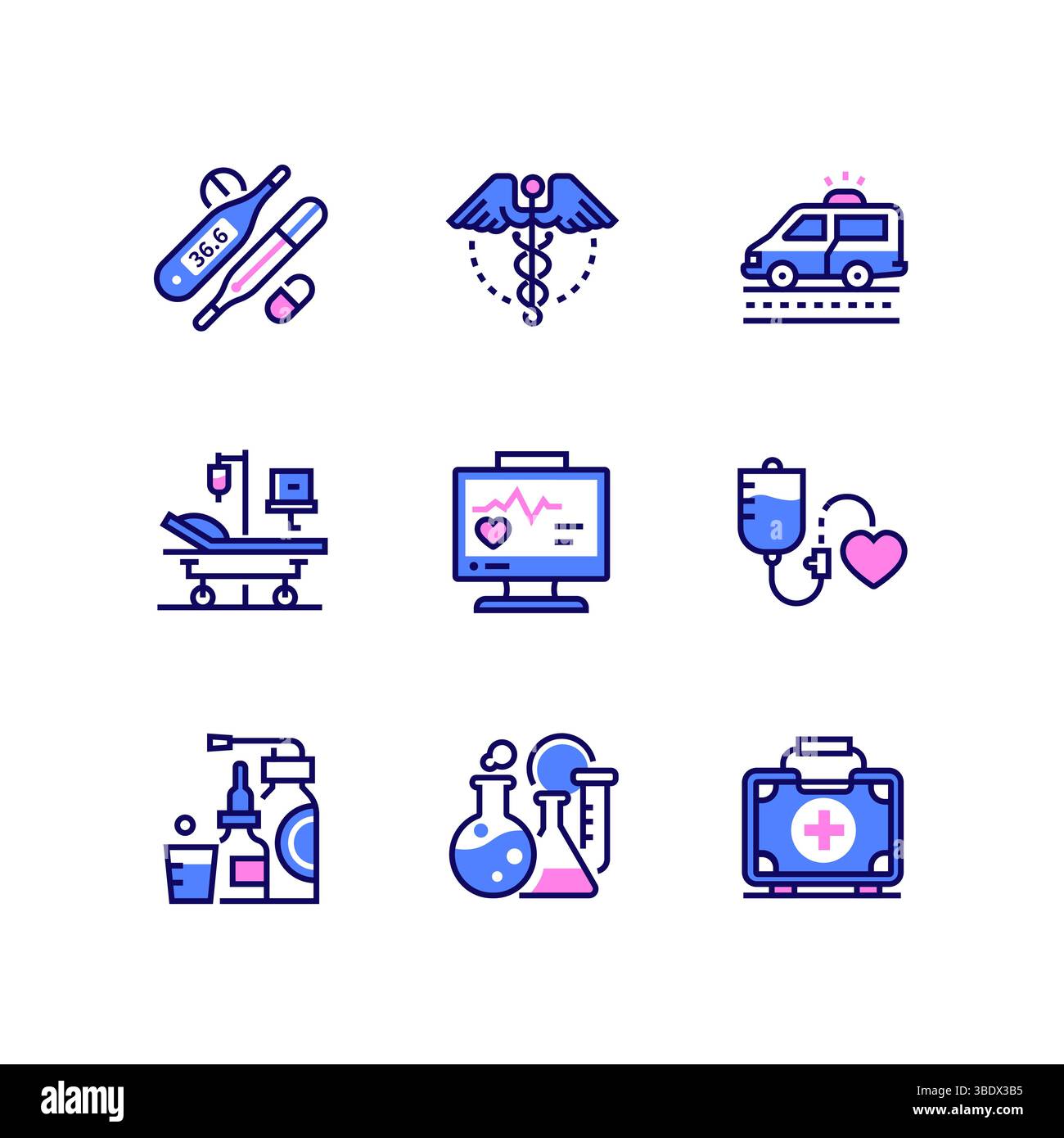 Healthcare and medicine - line art style icons set Stock Vector Image ...