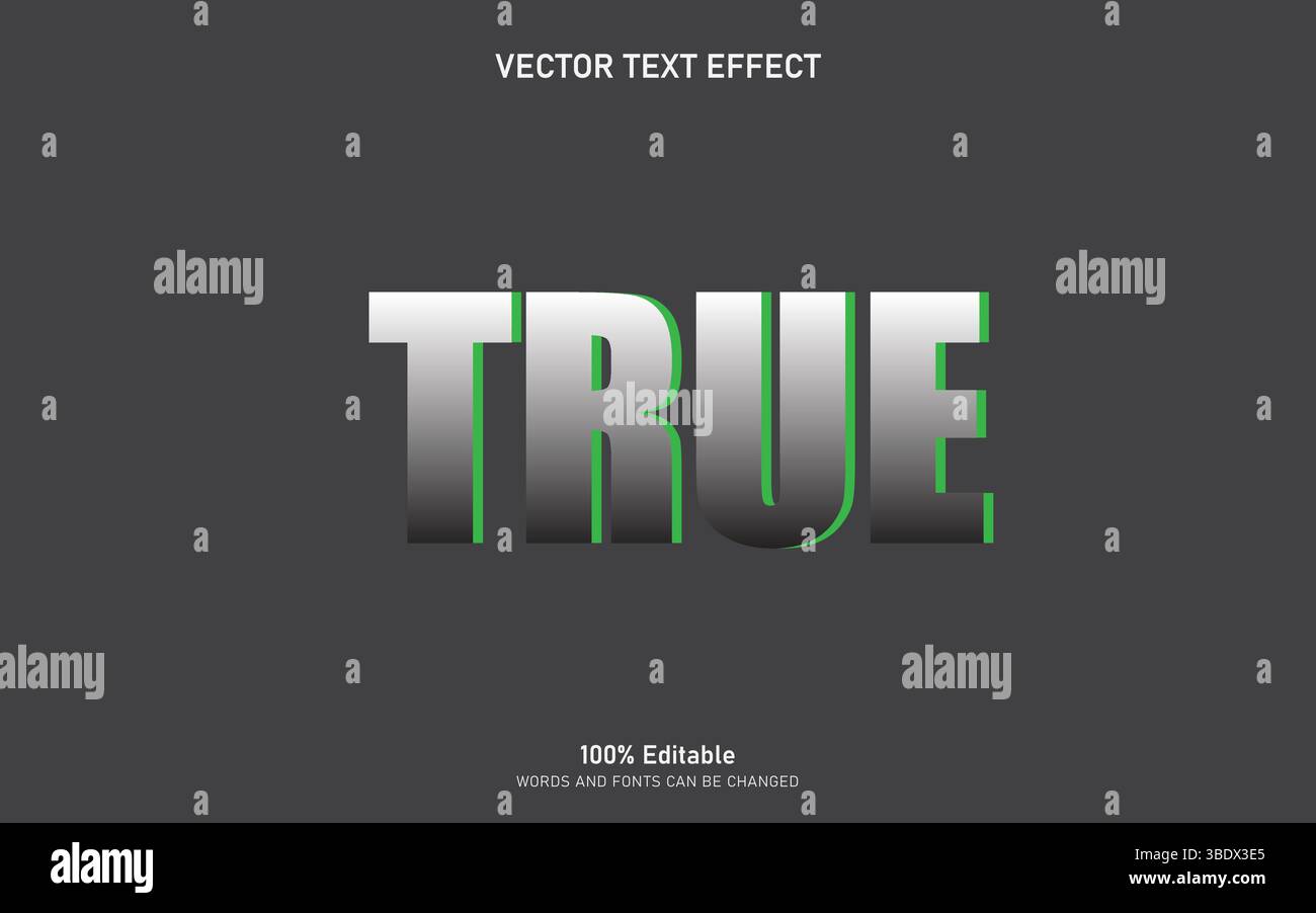 True Bold 3D Editable text Effect Style Stock Vector