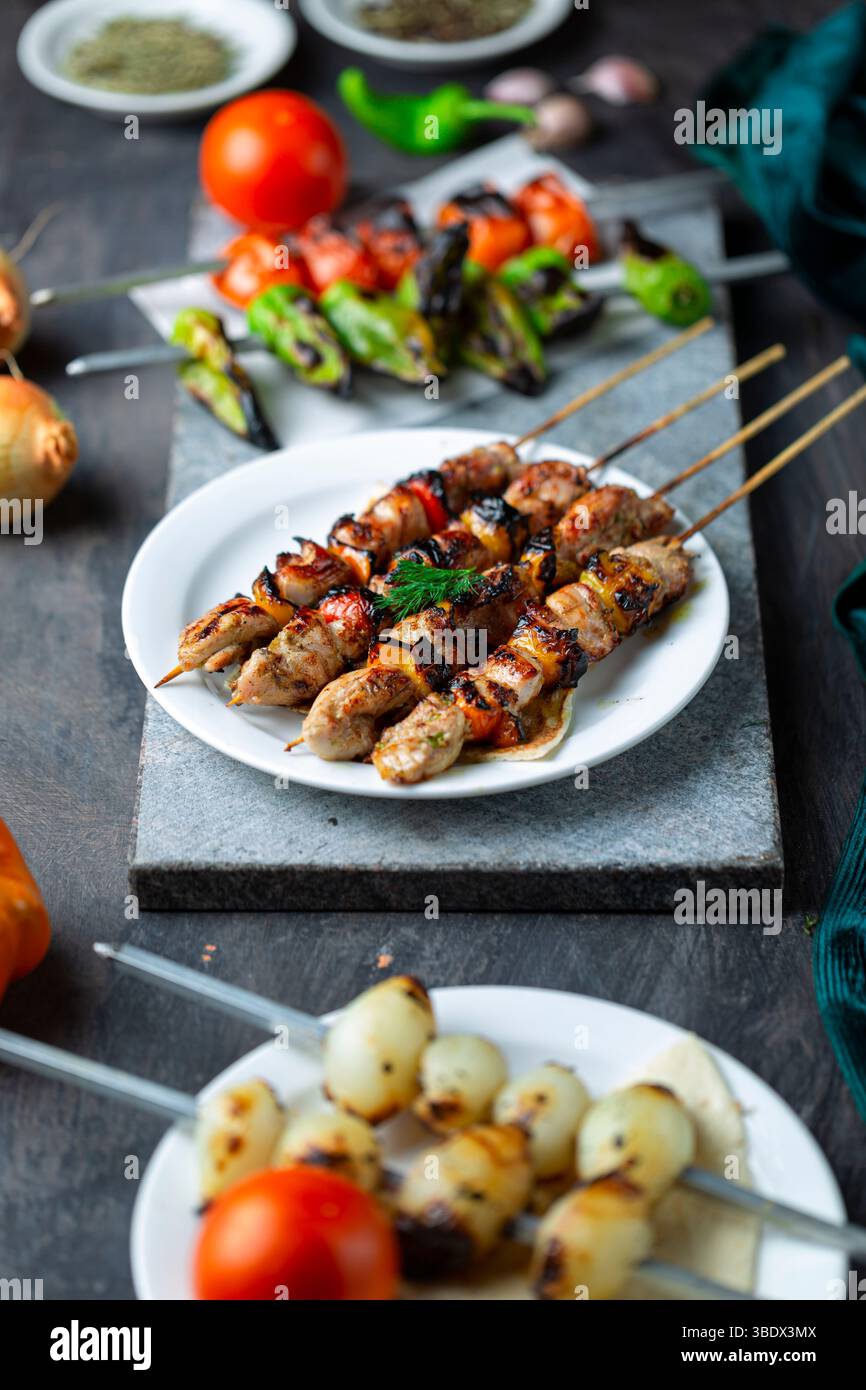 Grilled Shish Tawook, Traditional Middle Eastern Food Stock Photo